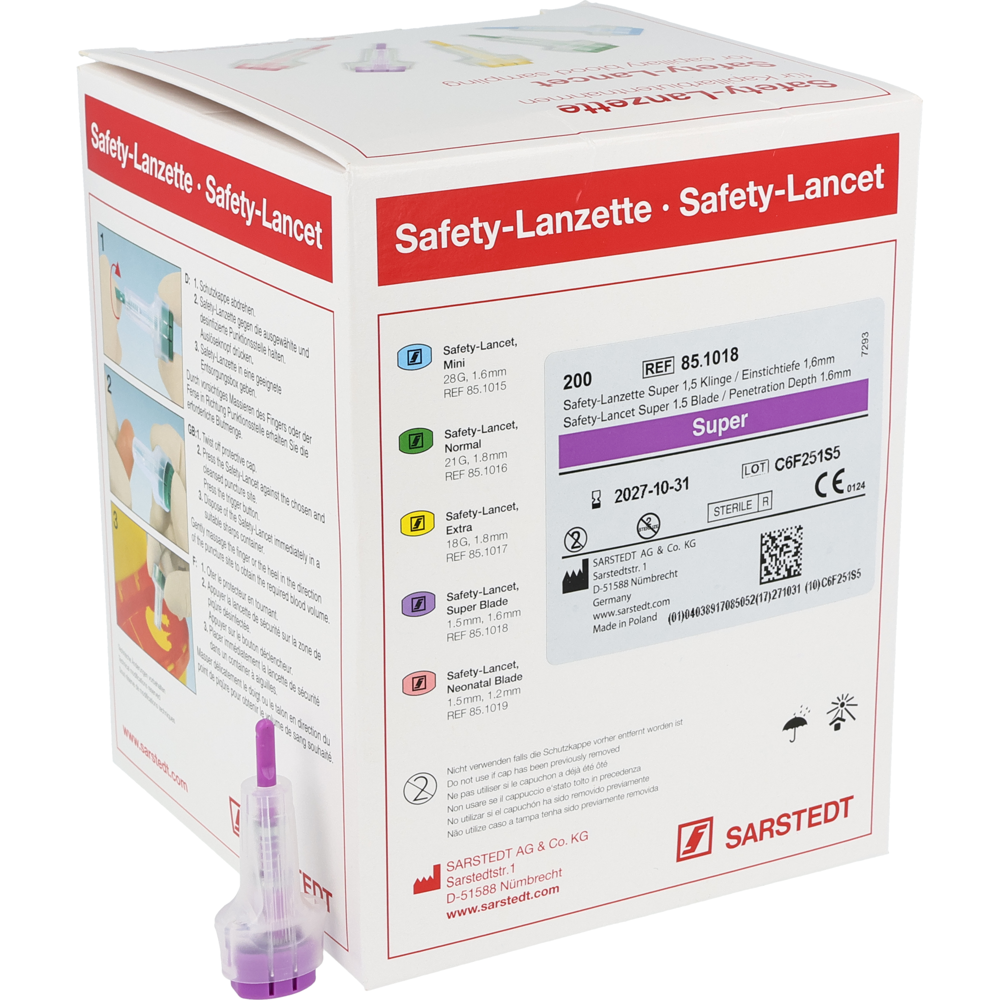 Sarstedt Safety-Lancette violet