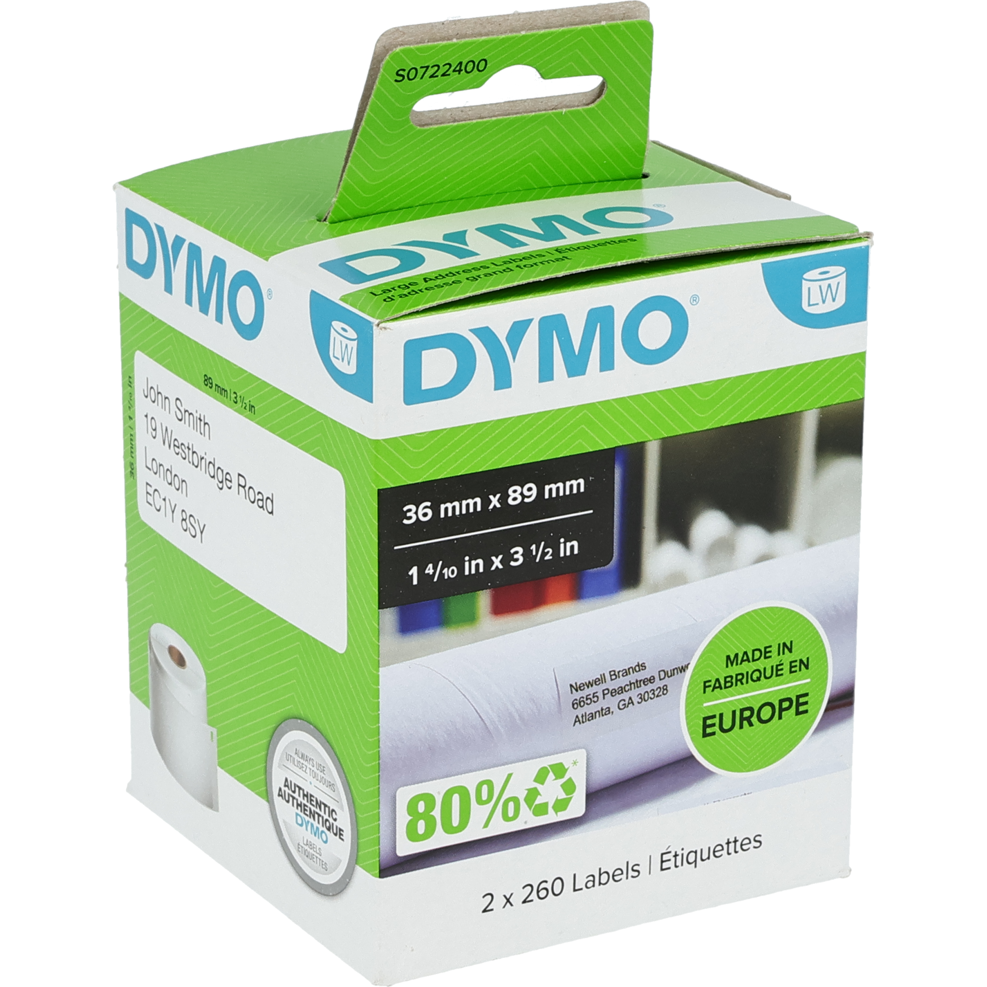 Dymo Étiquettes d'adresse noir sur blanc