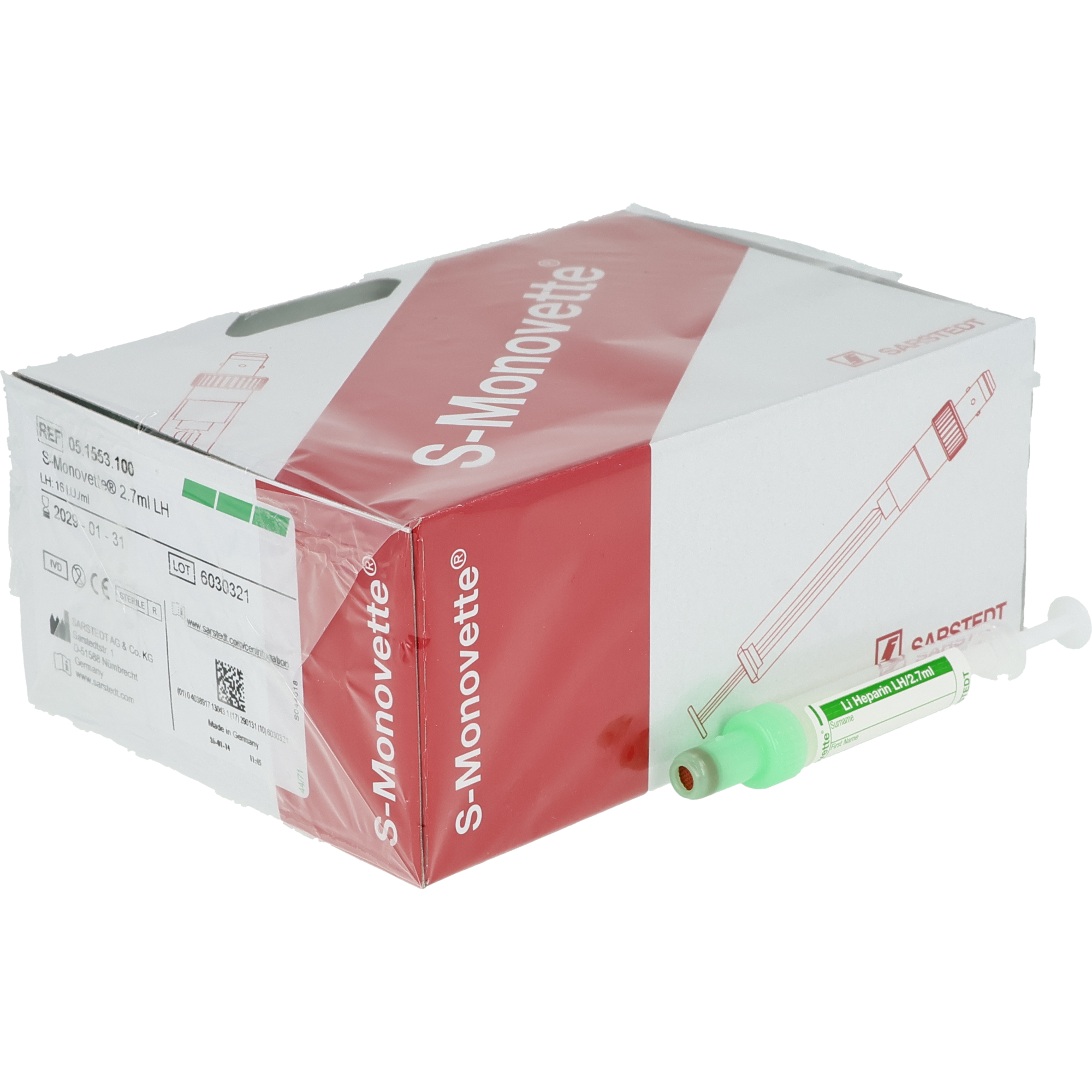 S- Monovette 2.7 ml Héparinate-Lithium, sterile avec étiquette