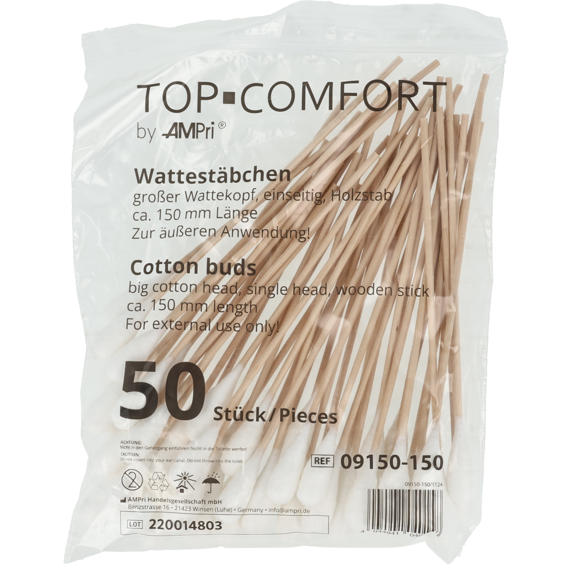 Wattestäbchen aus splitterfreiem Naturholz