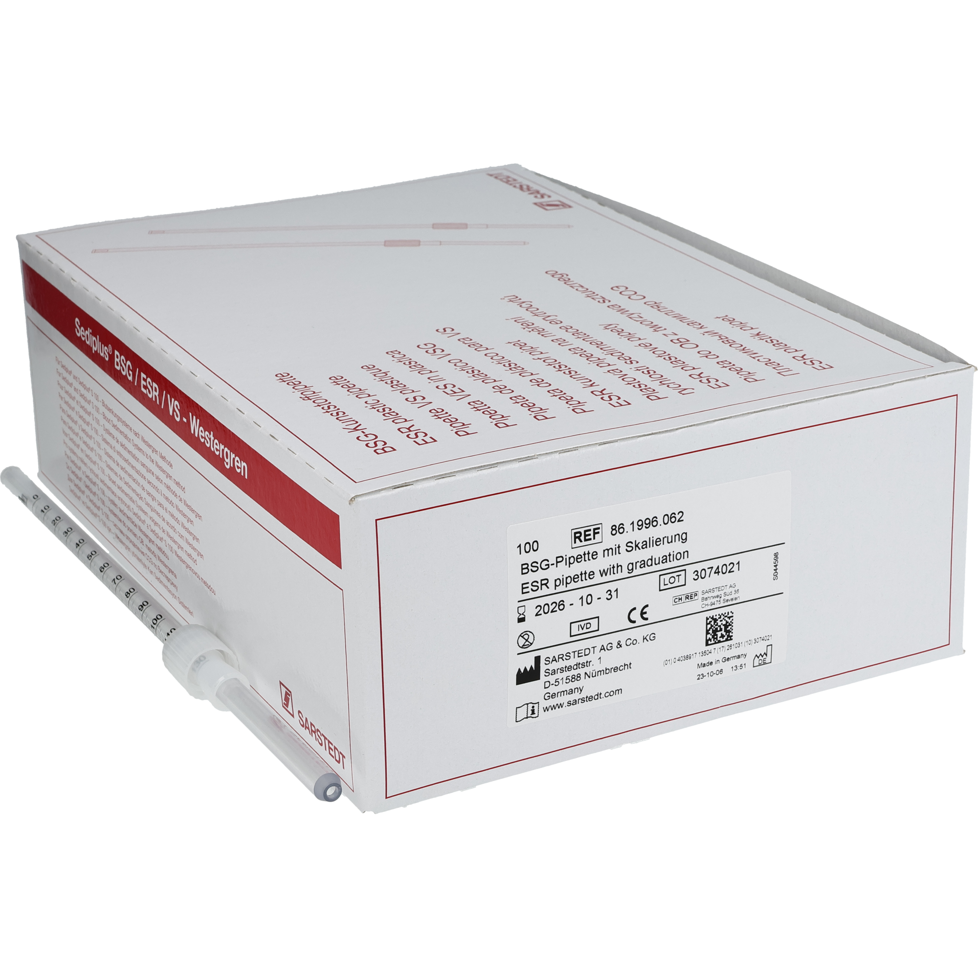 Senkungspipette m. Skalierung komplett